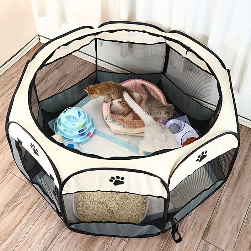 1 Piece Foldable Octagonal Pet Playpen Tent for Traditional Style Indoor/Outdoor Puppy and Kitten Enclosure for Cats and Dogs, Oxford Cloth, Scratch Resistant