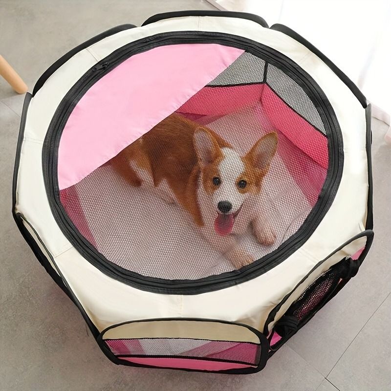 1 Piece Foldable Octagonal Pet Playpen Tent for Traditional Style Indoor/Outdoor Puppy and Kitten Enclosure for Cats and Dogs, Oxford Cloth, Scratch Resistant