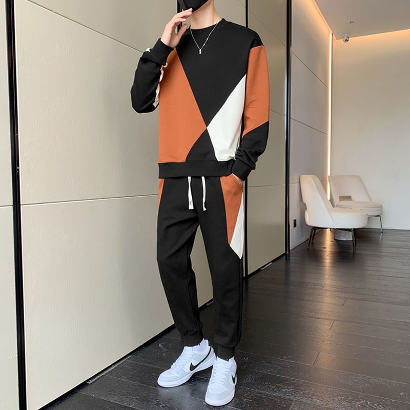 Casual sportswear two-piece suit for men autumn a complete set of long-sleeved trousers men's loose trendy handsome sweater