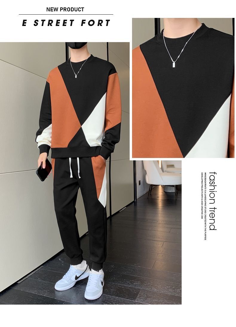 Casual sportswear two-piece suit for men autumn a complete set of long-sleeved trousers men's loose trendy handsome sweater