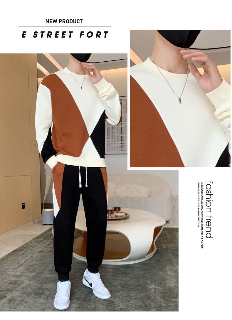 Casual sportswear two-piece suit for men autumn a complete set of long-sleeved trousers men's loose trendy handsome sweater