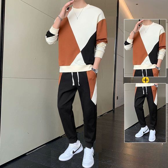 Casual sportswear two-piece suit for men autumn a complete set of long-sleeved trousers men's loose trendy handsome sweater