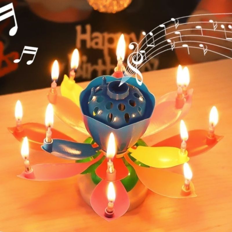Lotus music birthday candle rotating music candle wholesale price foreign trade birthday cake girl boy child