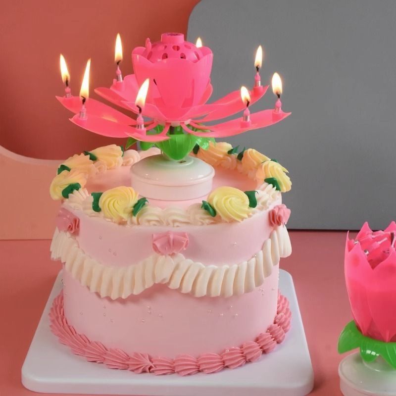 Lotus music birthday candle rotating music candle wholesale price foreign trade birthday cake girl boy child