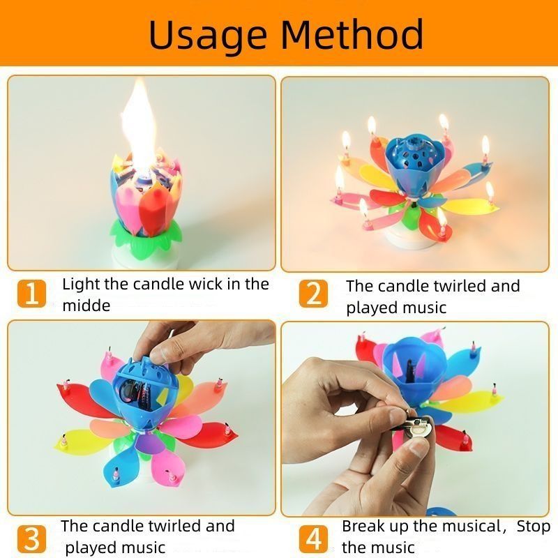 Lotus music birthday candle rotating music candle wholesale price foreign trade birthday cake girl boy child