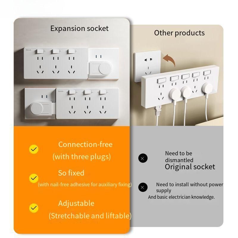 Multi-function patch panel conversion plug expansion non-punching household five-hole plug-and-play non-wiring socket