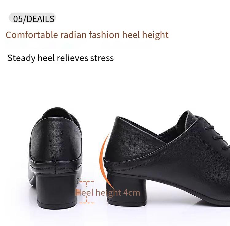 Women Shoes with middle heels Soft soled Waterproof water Black shoes frenulum leather shoes Light and comfortable leisure shoes Business shoes Oxfords
