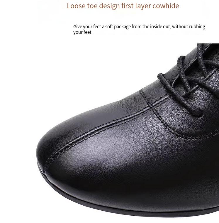 Women Shoes with middle heels Soft soled Waterproof water Black shoes frenulum leather shoes Light and comfortable leisure shoes Business shoes Oxfords