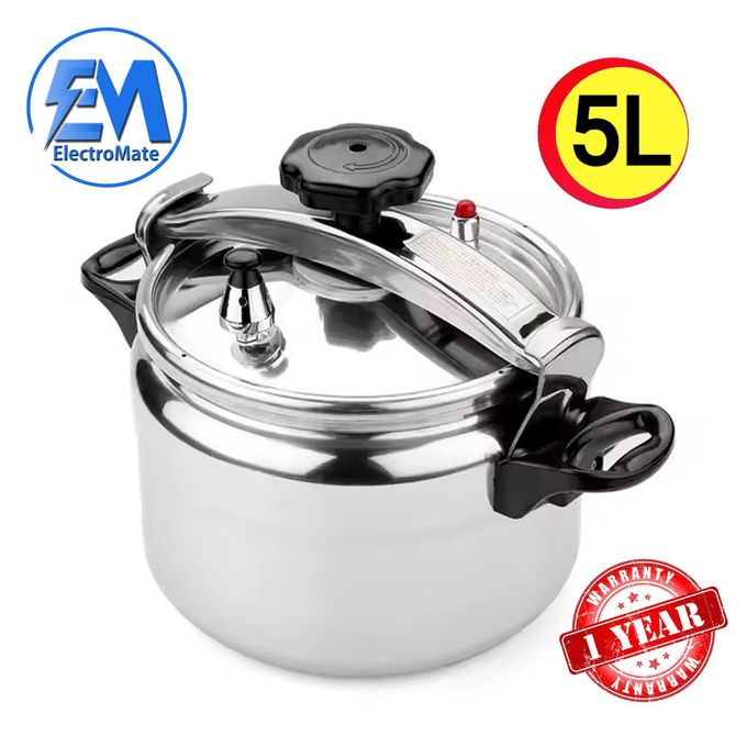 Em Aluminium Pressure Cooker 5L - Explosion Proof - Pressure Cooker 5 Litres - Silver