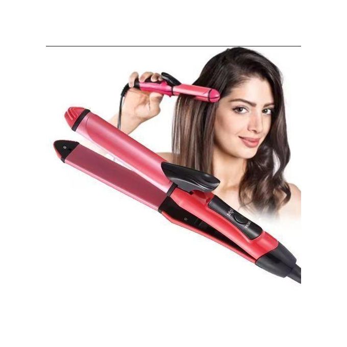 Nova 2in1 Flat Iron Hair Straightener and Curler, Professional Ceramic Hair Styling Tool with Fast Heat-Up, Adjustable Temperature, Travel-Friendly Design for All Hair Types