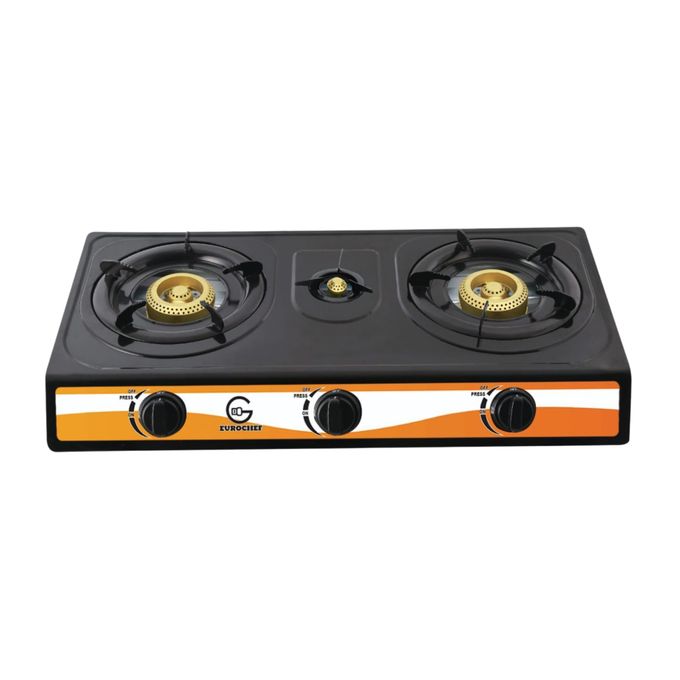 G-003B TABLE COOKER STAINLESS STEEL TRIPPLE (3) BURNER GAS COOKER BLACK PLUS FREE 6KG REGULATOR AND PIPE