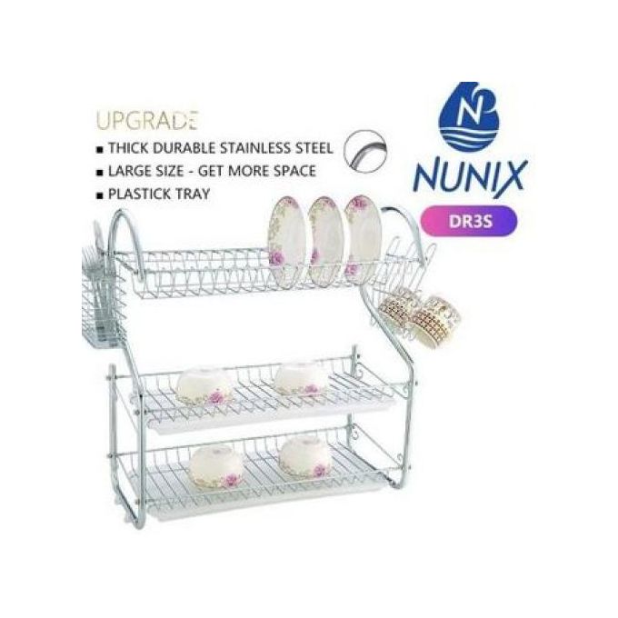 Nunix 3 Tier Stainless Steel Dish Rack Drainer