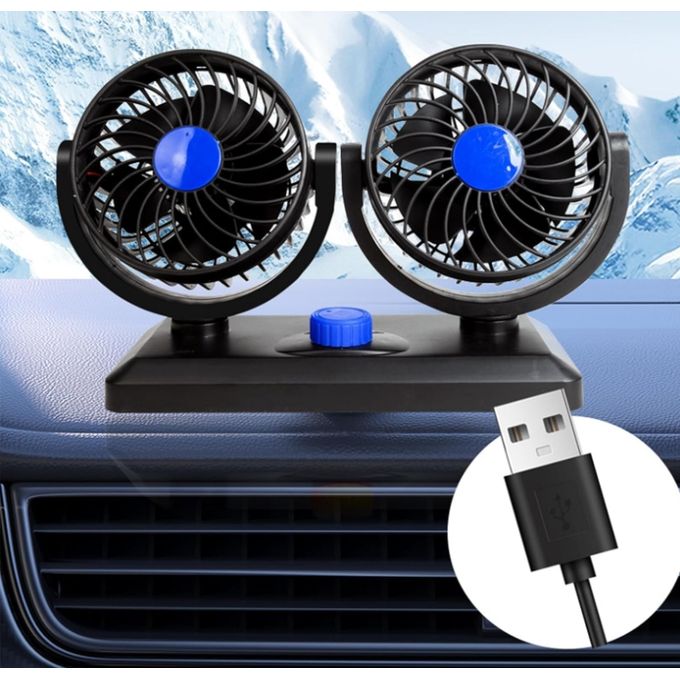 360° Rotation Double-Head Car Fan Electric Fan-USB Interface
