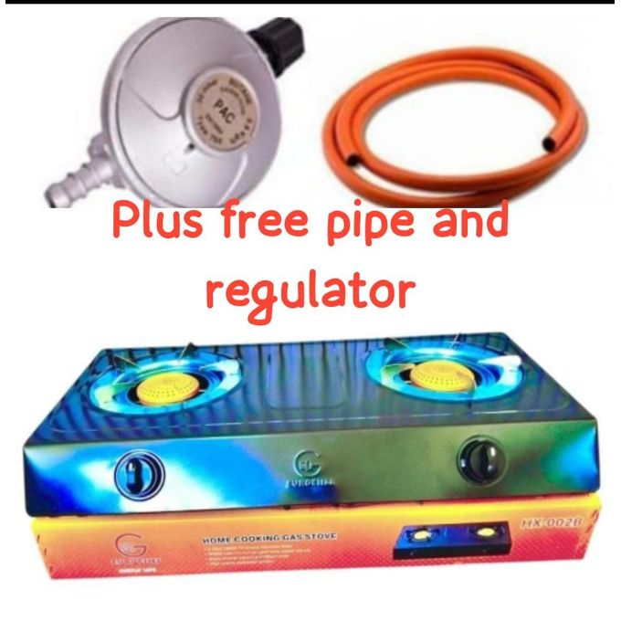 Eurochef Table Top Stainless Steel 2 Burner Gas Cooker Plus 6kg Regulator And Pipe