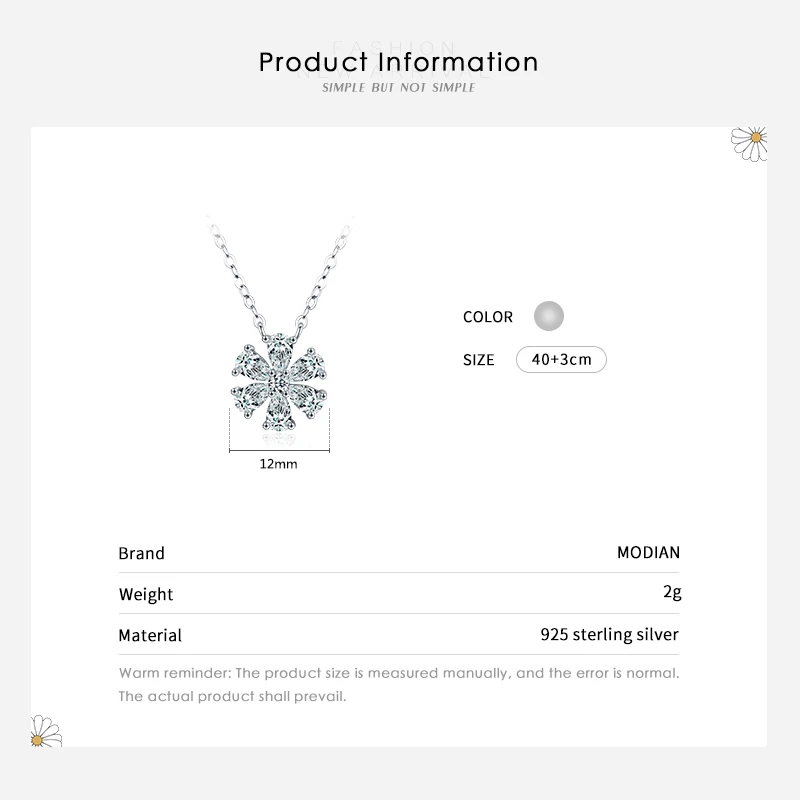 925 Sterling Silver Sparkling Lucky Flower Pendant Necklace for Women Luxury Drop Zirconia Female Wedding Fine Jewelry
