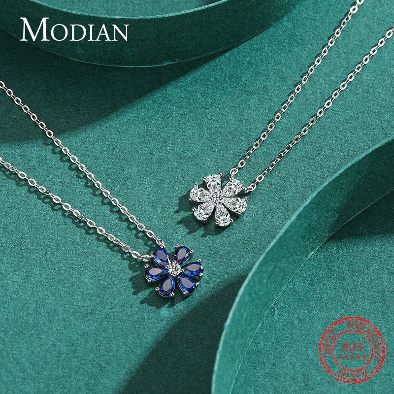 925 Sterling Silver Sparkling Lucky Flower Pendant Necklace for Women Luxury Drop Zirconia Female Wedding Fine Jewelry