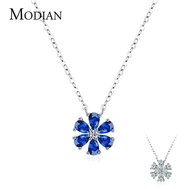 925 Sterling Silver Sparkling Lucky Flower Pendant Necklace for Women Luxury Drop Zirconia Female Wedding Fine Jewelry