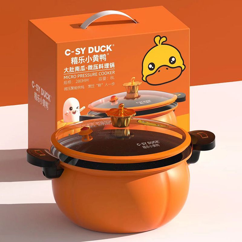 6L/8L Pumpkin Micro pressure cooker Hotpots  Cookware pots  for Gas Stove , Electromagnetic furnace Explosion Proof Pressure Canner with Sliding handle Fast Cooking Cookware