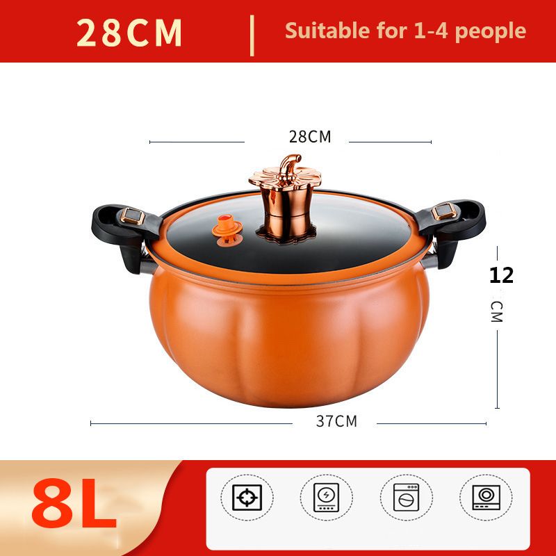 6L/8L Pumpkin Micro pressure cooker Hotpots  Cookware pots  for Gas Stove , Electromagnetic furnace Explosion Proof Pressure Canner with Sliding handle Fast Cooking Cookware