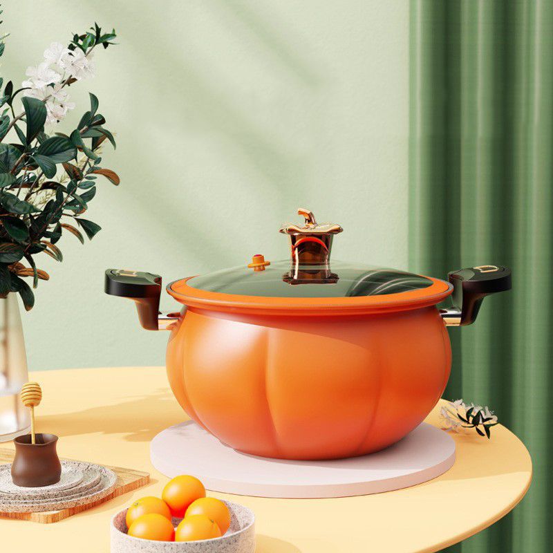 6L/8L Pumpkin Micro pressure cooker Hotpots  Cookware pots  for Gas Stove , Electromagnetic furnace Explosion Proof Pressure Canner with Sliding handle Fast Cooking Cookware