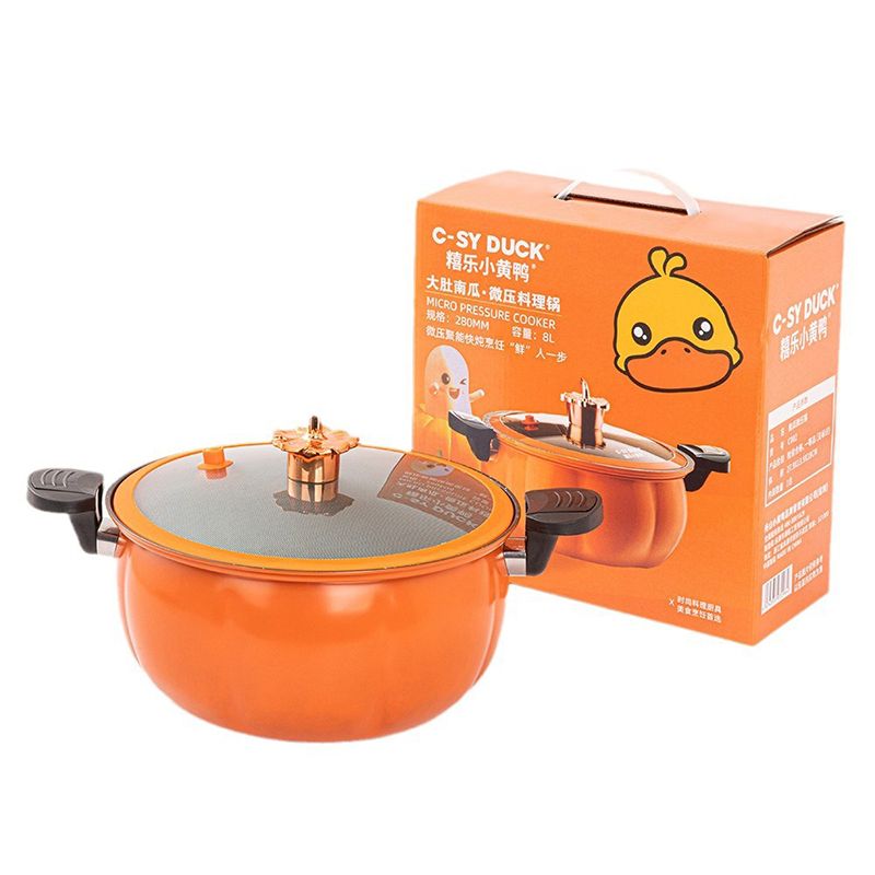 6L/8L Pumpkin Micro pressure cooker Hotpots  Cookware pots  for Gas Stove , Electromagnetic furnace Explosion Proof Pressure Canner with Sliding handle Fast Cooking Cookware
