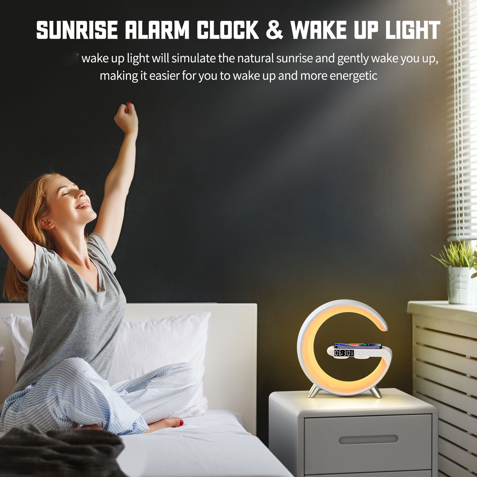 Multi functional Bluetooth speaker alarm LED clock Multiple adjustable colors Night Light table lamp Mobile phone holder