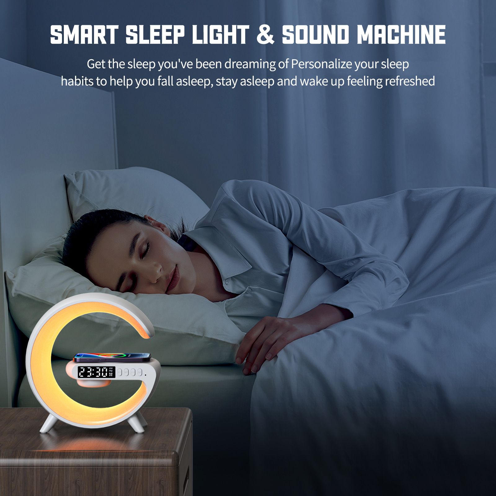 Multi functional Bluetooth speaker alarm LED clock Multiple adjustable colors Night Light table lamp Mobile phone holder