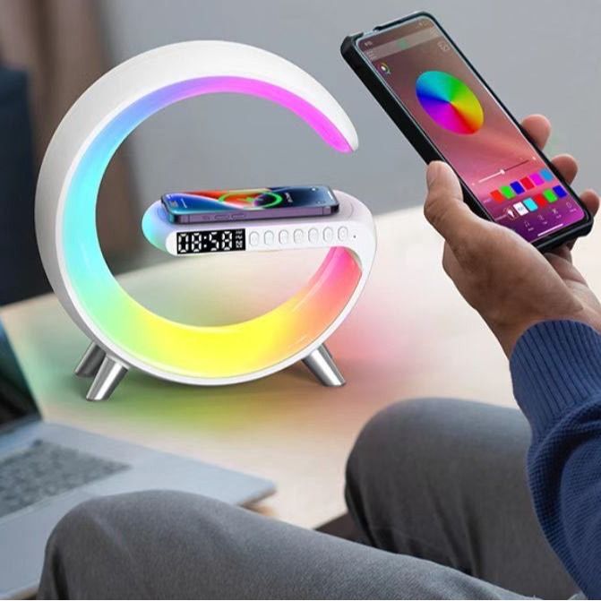 Multi functional Bluetooth speaker alarm LED clock Multiple adjustable colors Night Light table lamp Mobile phone holder