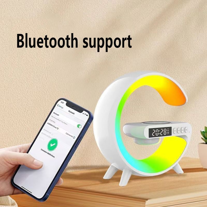 Multi functional Bluetooth speaker alarm LED clock Multiple adjustable colors Night Light table lamp Mobile phone holder