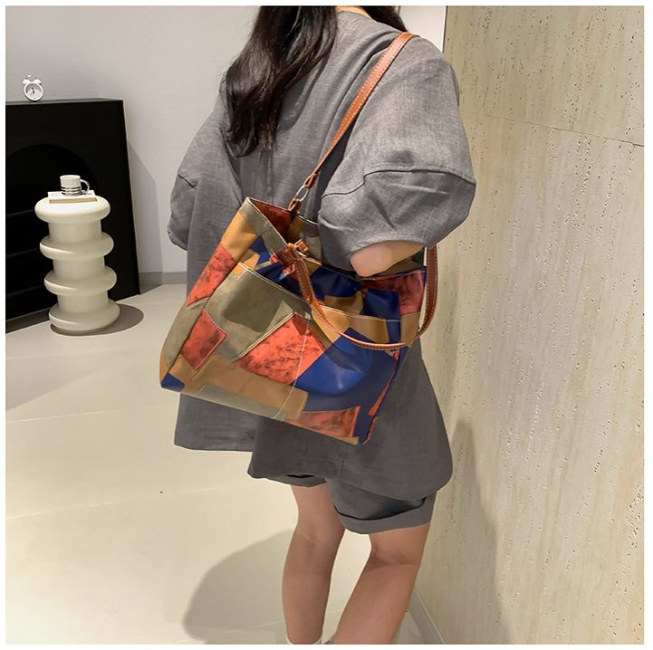 New Arrivals PU splicing Women's Bags Tote Bags handbags Trendy Shoulder Bag