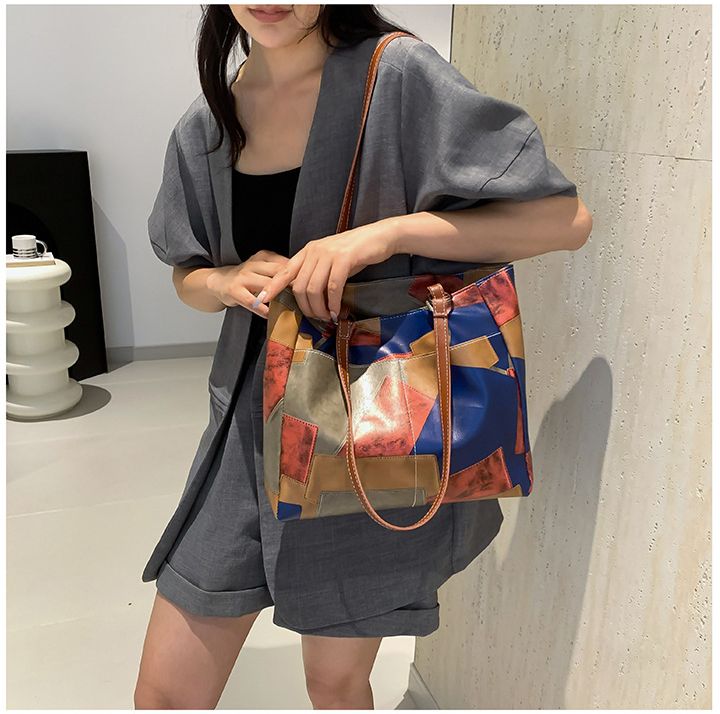 New Arrivals PU splicing Women's Bags Tote Bags handbags Trendy Shoulder Bag