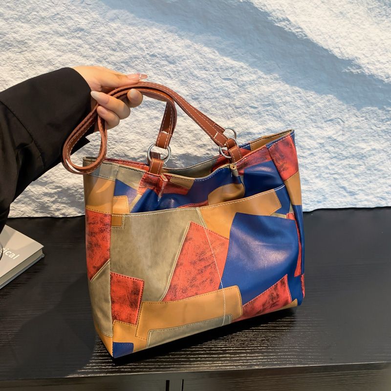 New Arrivals PU splicing Women's Bags Tote Bags handbags Trendy Shoulder Bag