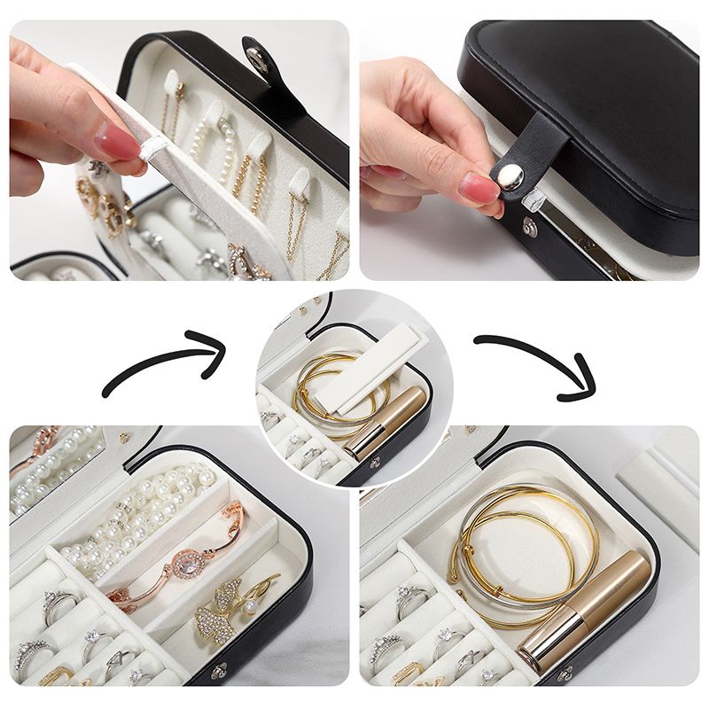 3-layers PU Jewelry Box Jewelry Boxes & Organizers  Desktop Earrings Ring Jewelry Storage Box Multi functional storage16*11*5CM