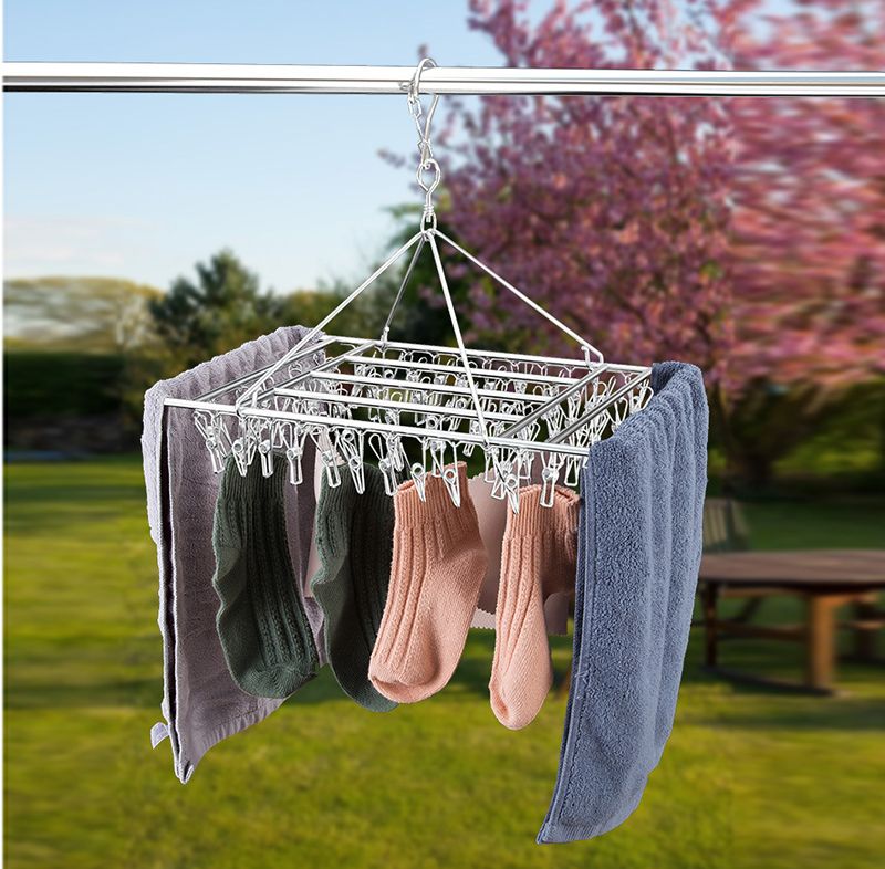 40 clips Stainless Steel Laundry Drying Rack Clothes Hanger with Clips for Drying Socks,Drying Towels, Diapers, Bras, Baby Clothes,Underwear, Socks Gloves