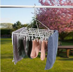 40 clips Stainless Steel Laundry Drying Rack Clothes Hanger with Clips for Drying Socks,Drying Towels, Diapers, Bras, Baby Clothes,Underwear, Socks Gloves