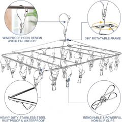 40 clips Stainless Steel Laundry Drying Rack Clothes Hanger with Clips for Drying Socks,Drying Towels, Diapers, Bras, Baby Clothes,Underwear, Socks Gloves