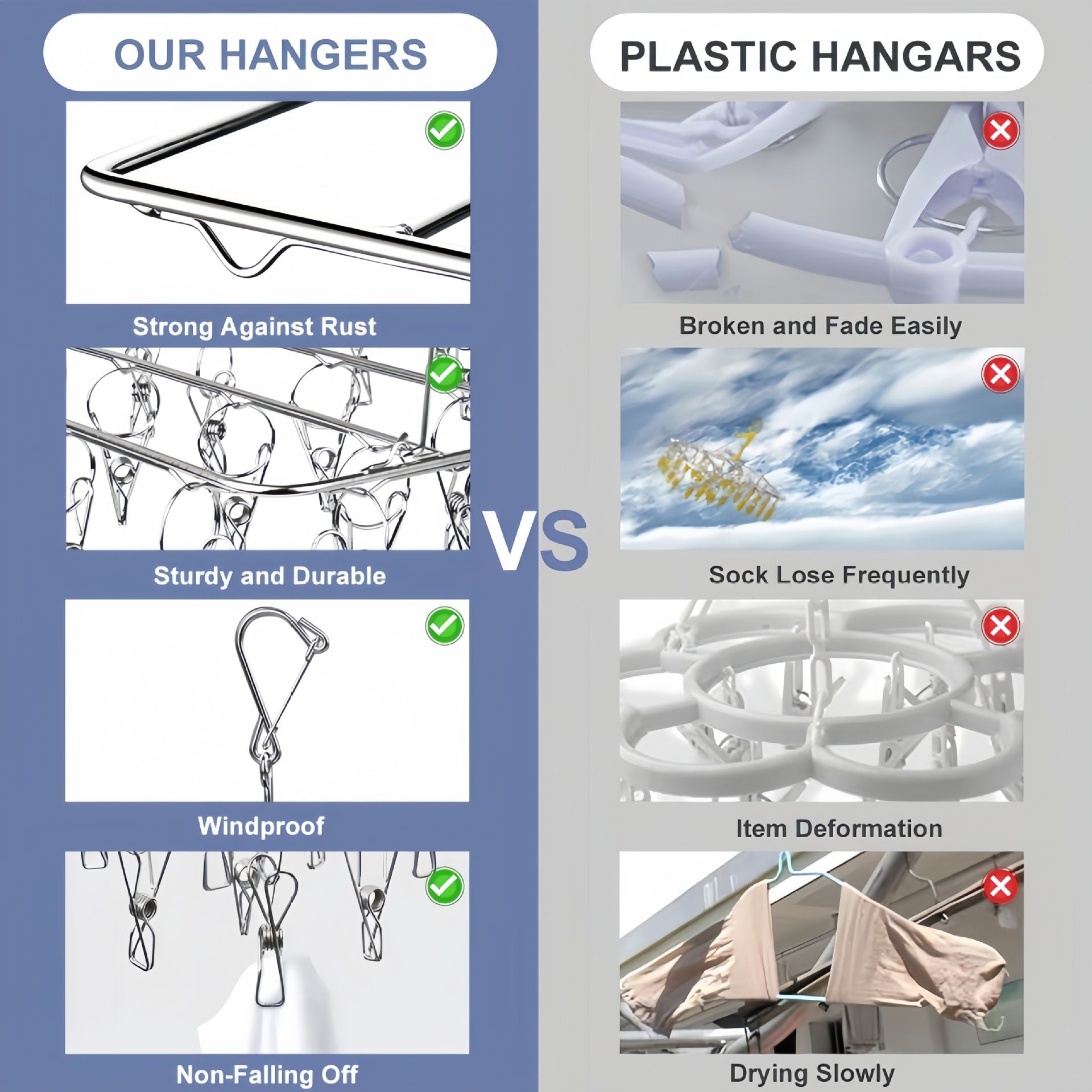40 clips Stainless Steel Laundry Drying Rack Clothes Hanger with Clips for Drying Socks,Drying Towels, Diapers, Bras, Baby Clothes,Underwear, Socks Gloves