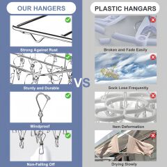 40 clips Stainless Steel Laundry Drying Rack Clothes Hanger with Clips for Drying Socks,Drying Towels, Diapers, Bras, Baby Clothes,Underwear, Socks Gloves