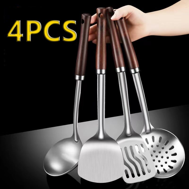 4PCS Kitchen Stainless Steel Cooking Utensils Set stir-fry spatula frying soup porridge spoon leakage spoon kitchenware