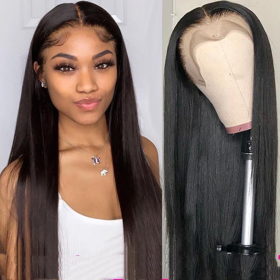 Black straight wigs European American women fashionable wig headgear with split long straight hair