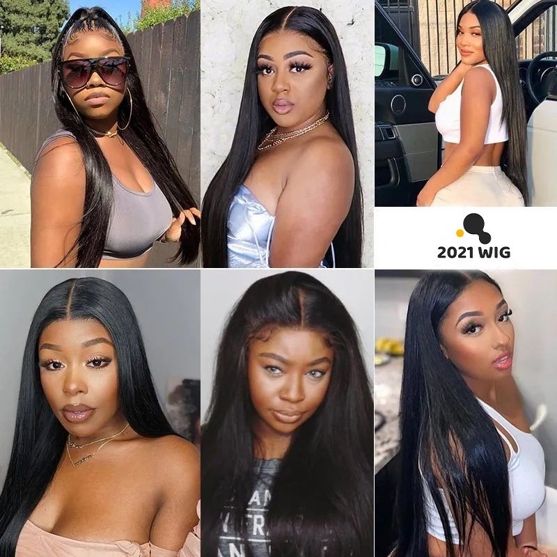 Black straight wigs European American women fashionable wig headgear with split long straight hair