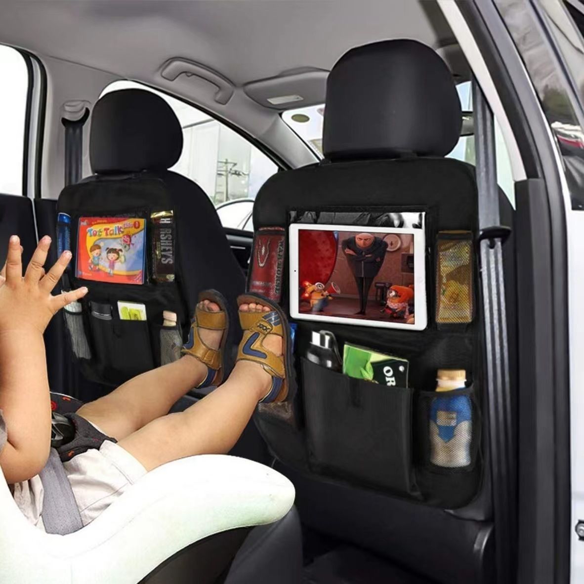 57*42cm Multi-Pocket Bottle Bag Storage Car back seat organizer Car Seat Back Hanging Bag Car Document Holder  Transparent bag can hold ipad Household storage bag