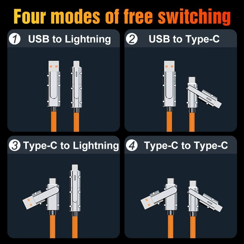 2+2 interfaces 100W Supercharging Data Cable 4-in-1 USB/Type-C to Type-C/Apple Fast Charging USB Cable 1M