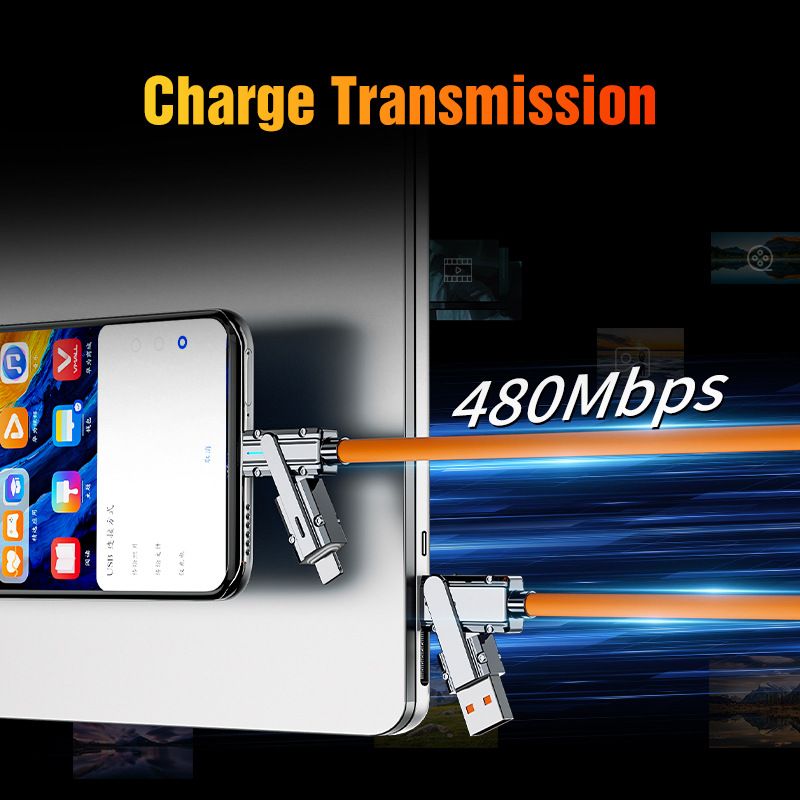 2+2 interfaces 100W Supercharging Data Cable 4-in-1 USB/Type-C to Type-C/Apple Fast Charging USB Cable 1M