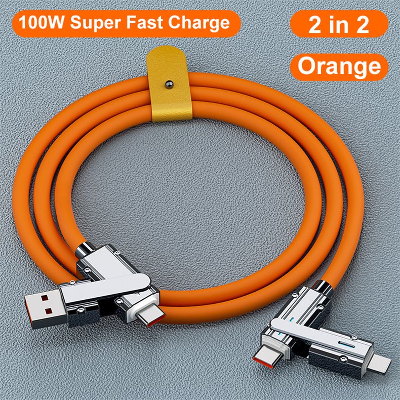 2+2 interfaces 100W Supercharging Data Cable 4-in-1 USB/Type-C to Type-C/Apple Fast Charging USB Cable 1M