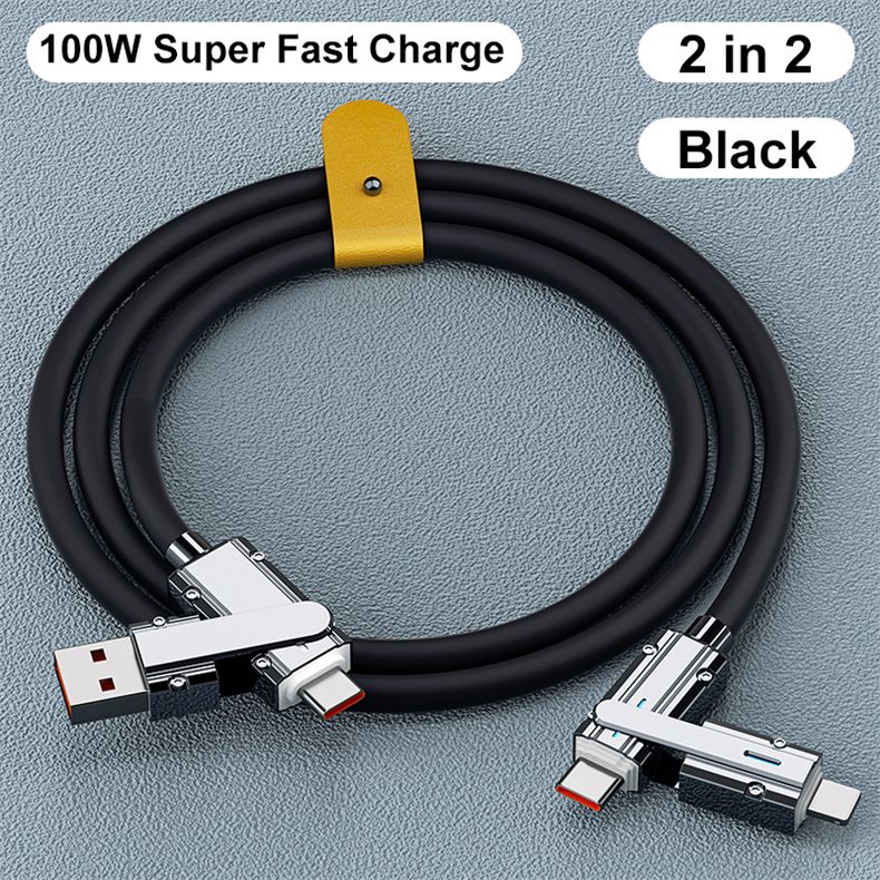 2+2 interfaces 100W Supercharging Data Cable 4-in-1 USB/Type-C to Type-C/Apple Fast Charging USB Cable 1M