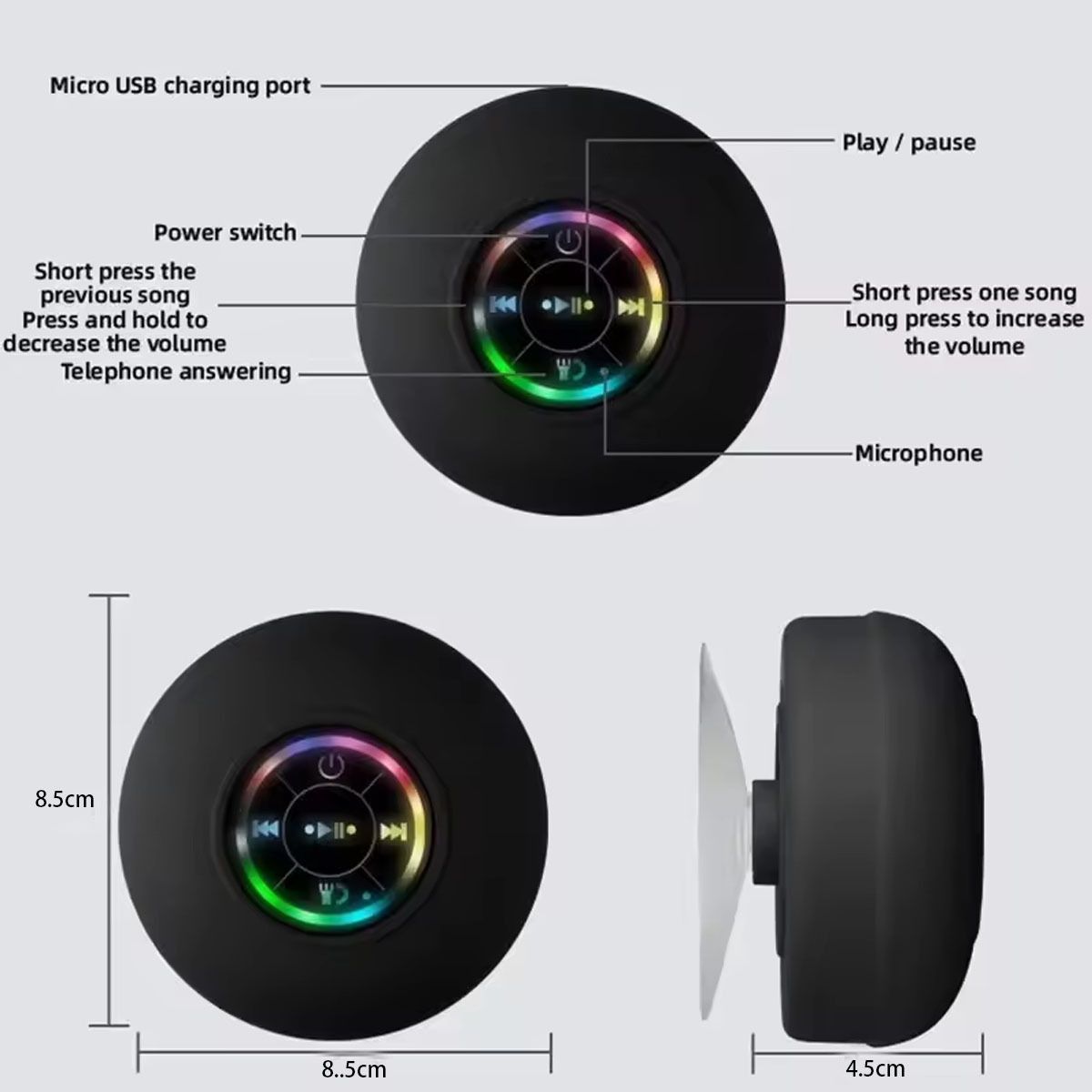 Waterproof Bluetooth Speakers Mini Speaker Portable Subwoofer Outdoor Small Speaker Suction cups can be attached to bathroom walls