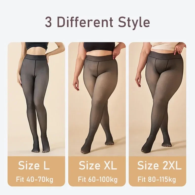 Two Pairs Of Plus-Size Women's Fleece Thermal Tights Thick Fleece Underpants False Semi-Transparent Pantyhose Thermal Socks