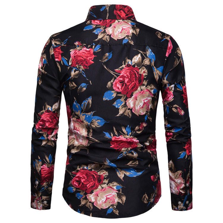 Shirts Men's Long Sleeve Floral Shirt Large Size Lapel Slim Wear Casual Men's Wear