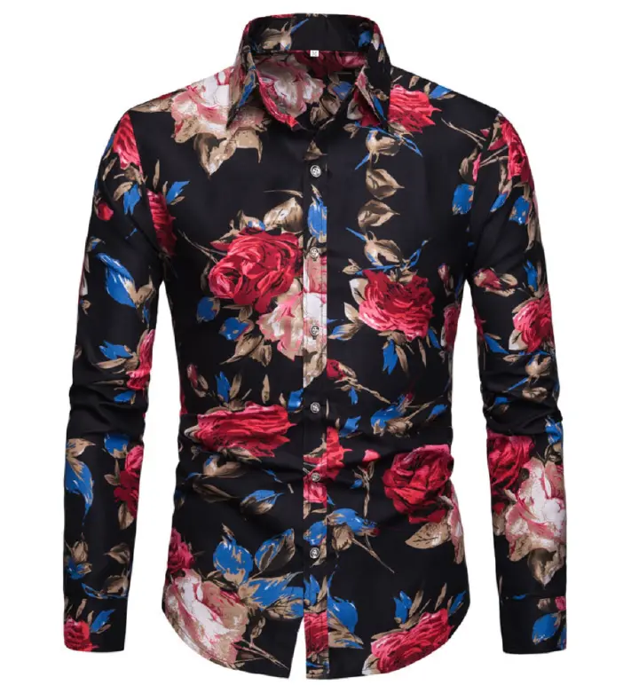 Shirts Men's Long Sleeve Floral Shirt Large Size Lapel Slim Wear Casual Men's Wear